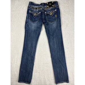 Miss Me Jeans Women 28 Blue Boot Cut Straight Low Rise Sequin Bling Rhinestone